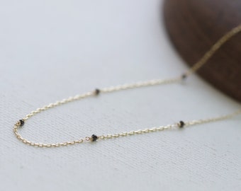 Black diamond,Blue diamond 14k gold chain necklace,Rondelle diamond ,Customized 14k gold jewelry,Simple necklace,Rough Diamond Rondelle