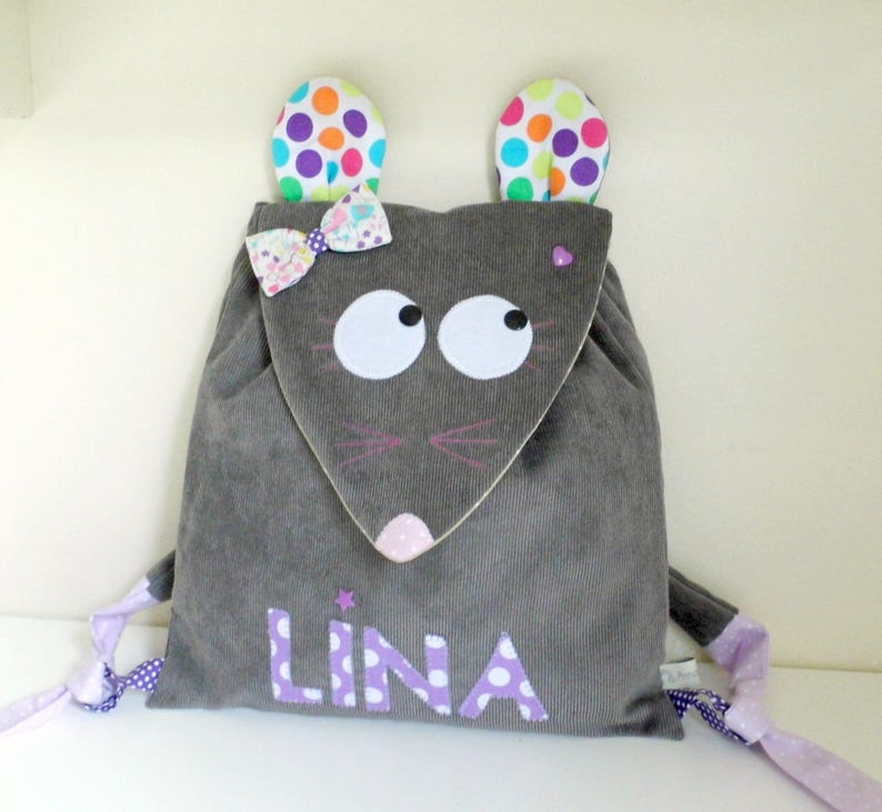 Baby mouse bag custom name Isabella nanny nursery kindergarten backpack girl gift birth baptism