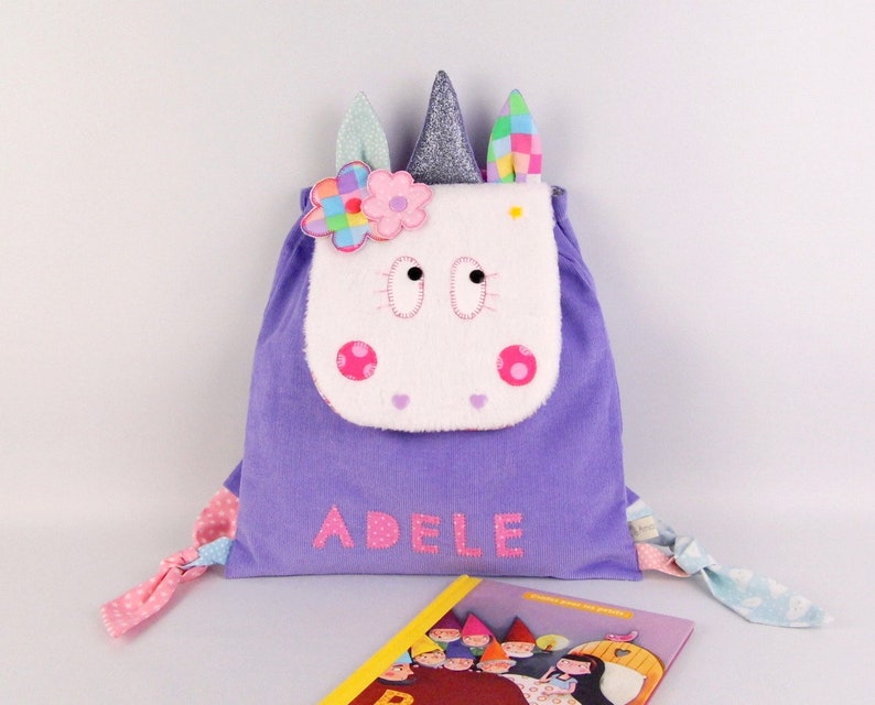 Kids backpack personalized Unicorn Adele satchel personalized name girl back first kindergarten snack bag colors