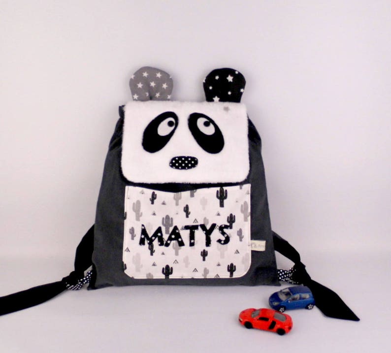 Backpack nursery personalized name Ella panda bag personalized baby gift nursery child Christmas birth gray pink satchel child