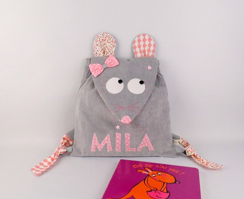 Baby mouse bag custom name Isabella nanny nursery kindergarten backpack girl gift birth baptism