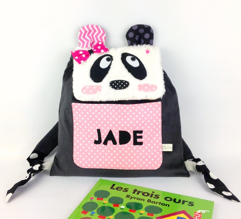 Backpack nursery personalized name Ella panda bag personalized baby gift nursery child Christmas birth gray pink satchel child