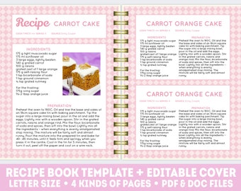 recipe book template pdf doc editable recipe pages etsy