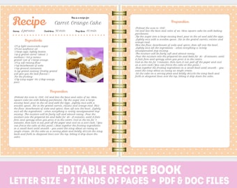 editable cook book recipe template recipe pages pattern etsy