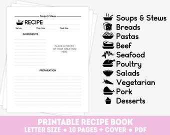 printable recipe cards personalized recipe binder kit letter etsy