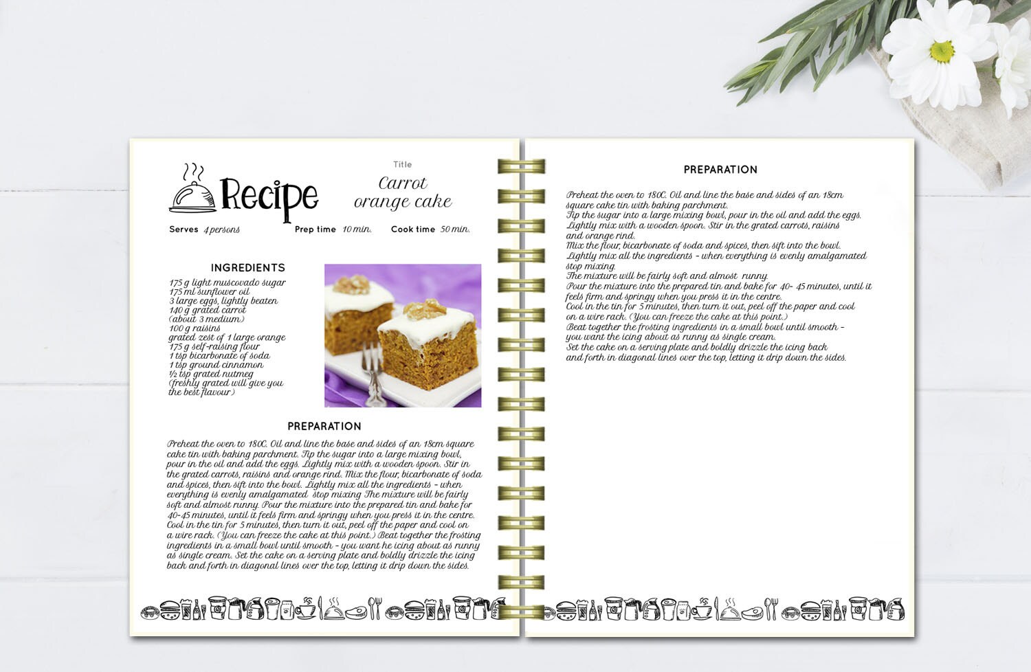 Black and white recipe book template editable recipe pages | Etsy
