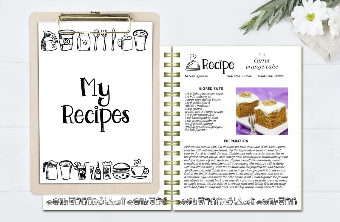 Black and white recipe book template editable recipe pages | Etsy