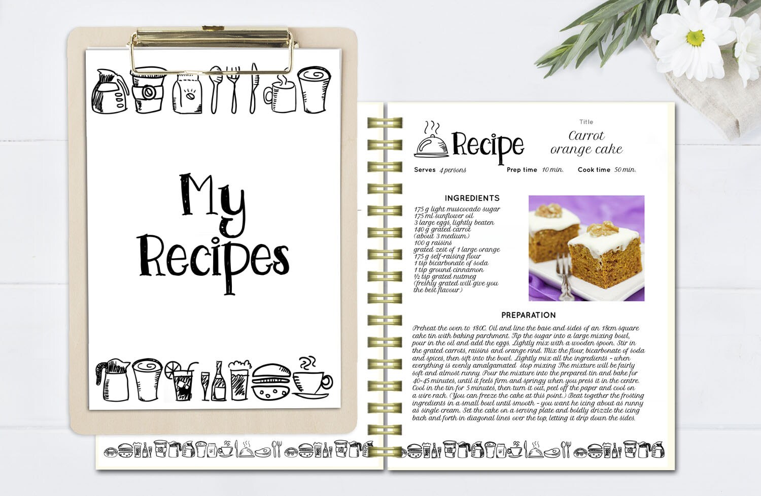 Modèle de livre de recette noir et blanc pages de recettes | Etsy France