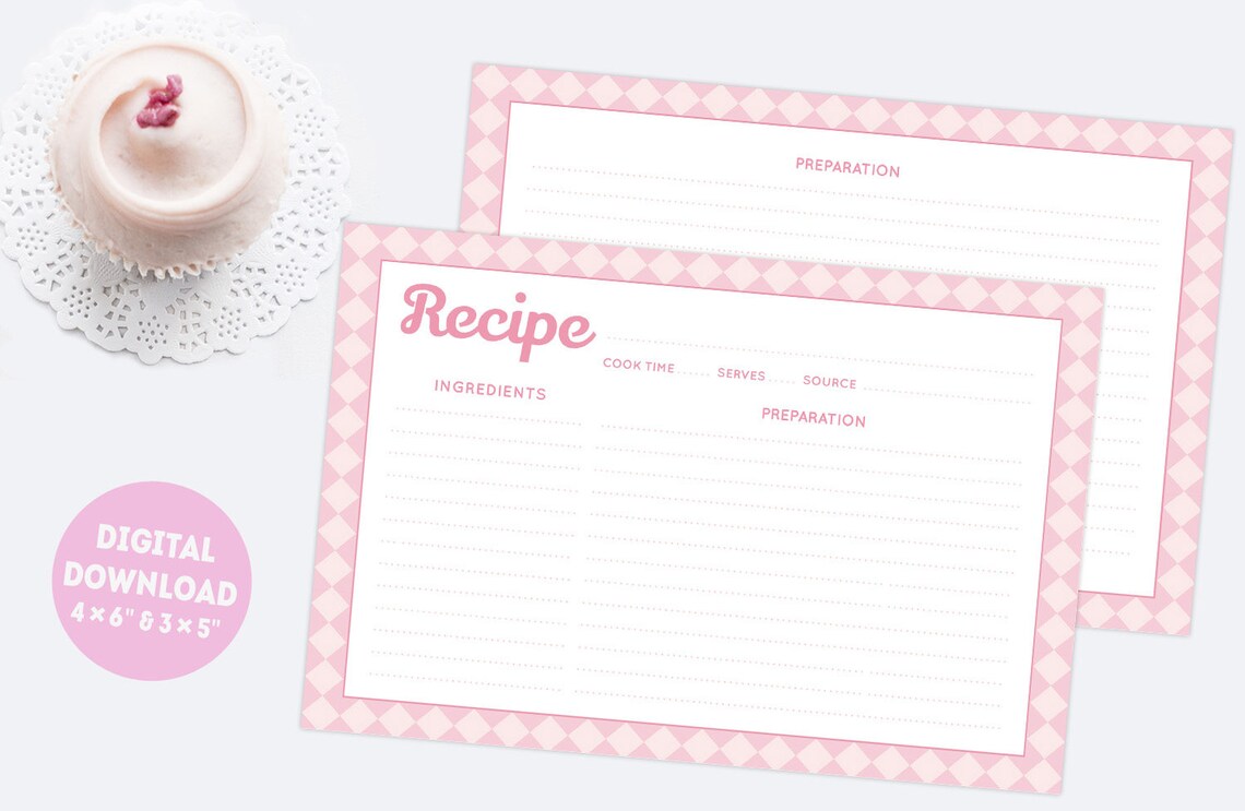 Pink recipe cards 3x5 and 4x6 two sided blank wedding recipe Etsy