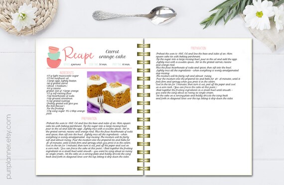 printable recipe template coral and mint editable cookbook etsy