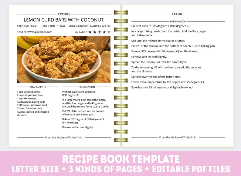 Cookbook template editable recipe binder PDF recipe image 0