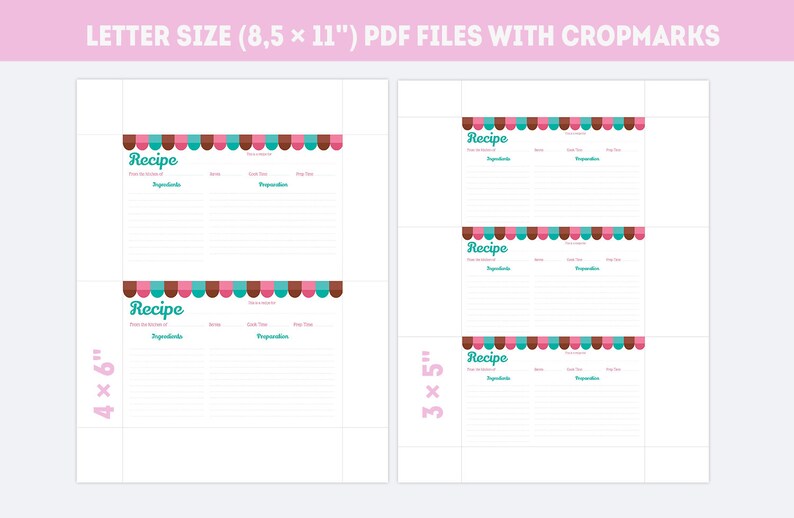 Double Sided Printable Recipe Cards 4x6 and 3x5 Kitchen | Etsy
