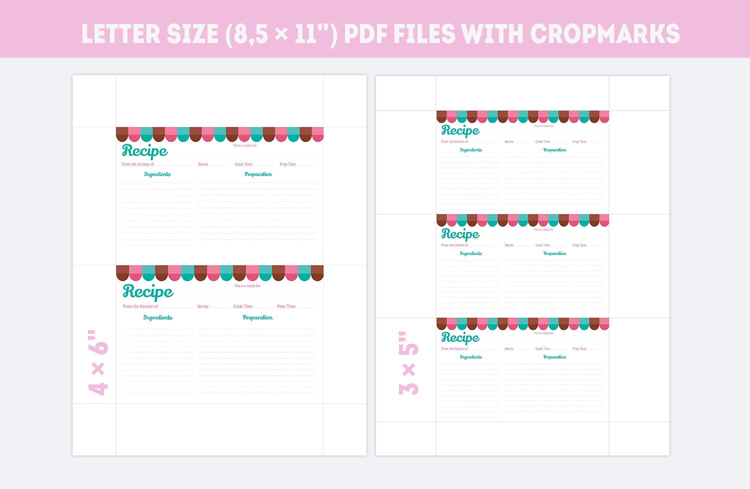 Double Sided Printable Recipe Cards 4x6 and 3x5 Kitchen | Etsy