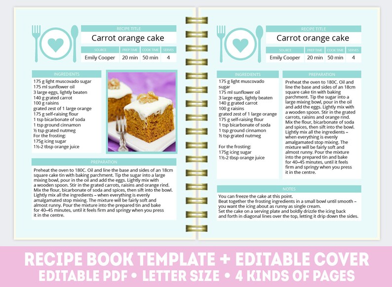 Recipe Book Template PDF Mint Editable Recipe Book | Etsy