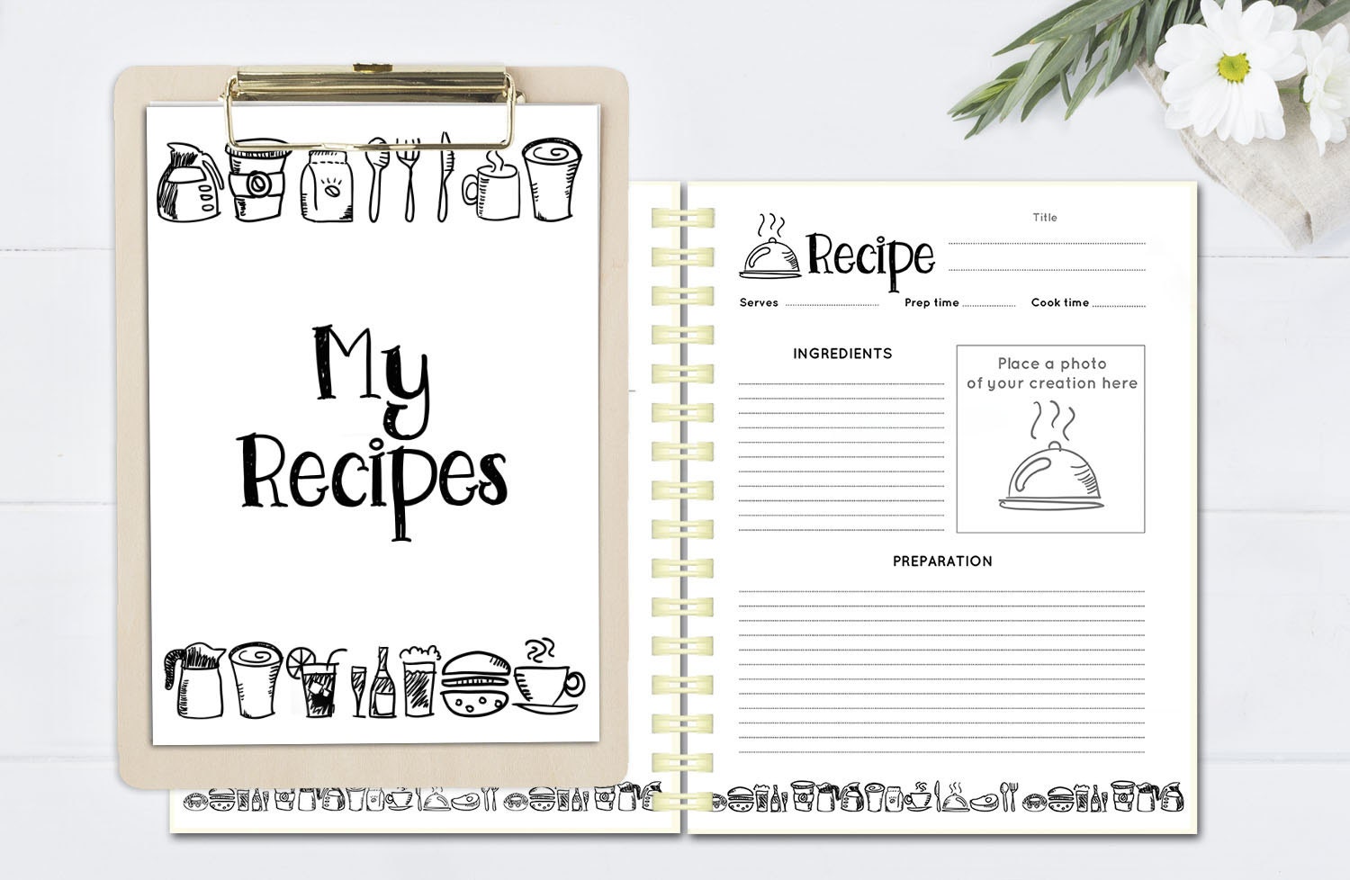 Printable recipe binder kit doodle recipe book blank | Etsy