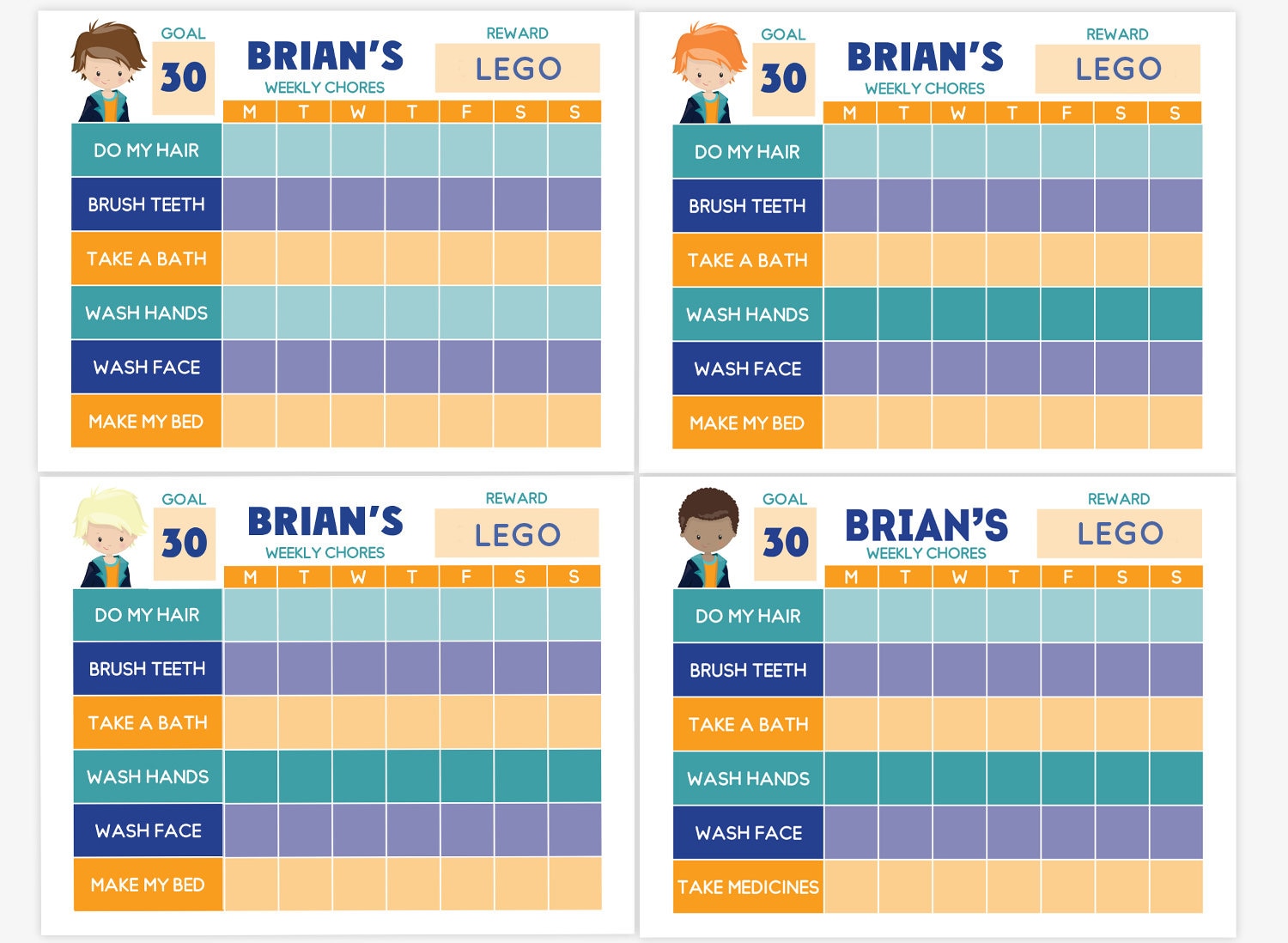 Boy chore chart template editable kids behavior chart weekly | Etsy