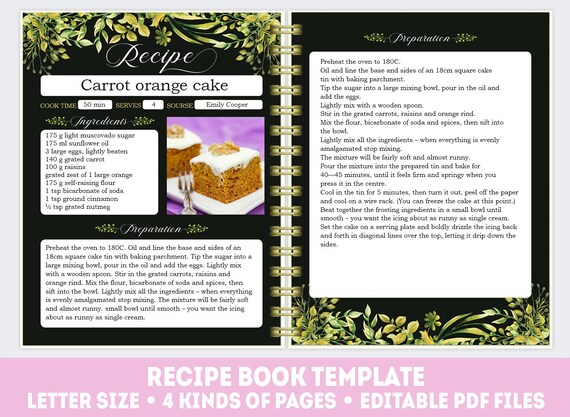 greenery recipe book template editable recipe pdf printable recipe binder kit editable recipe page cookbook template bridal shower gift recipe book template free