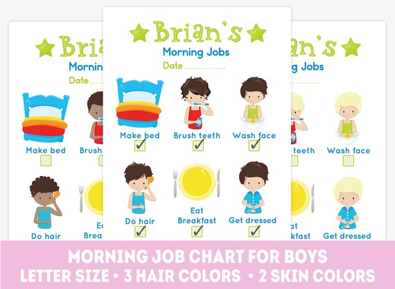 printable boy daily chores morning chore chart kids morning chore chart for preschoolers