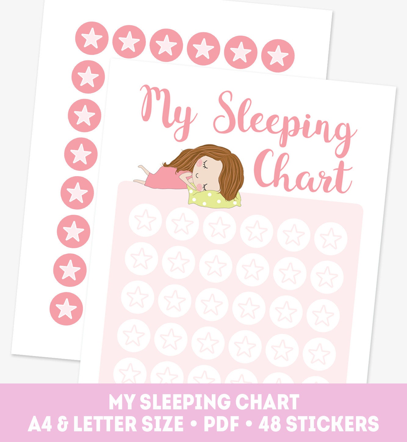 Pink girl sleeping chart toddler night reward chart | Etsy