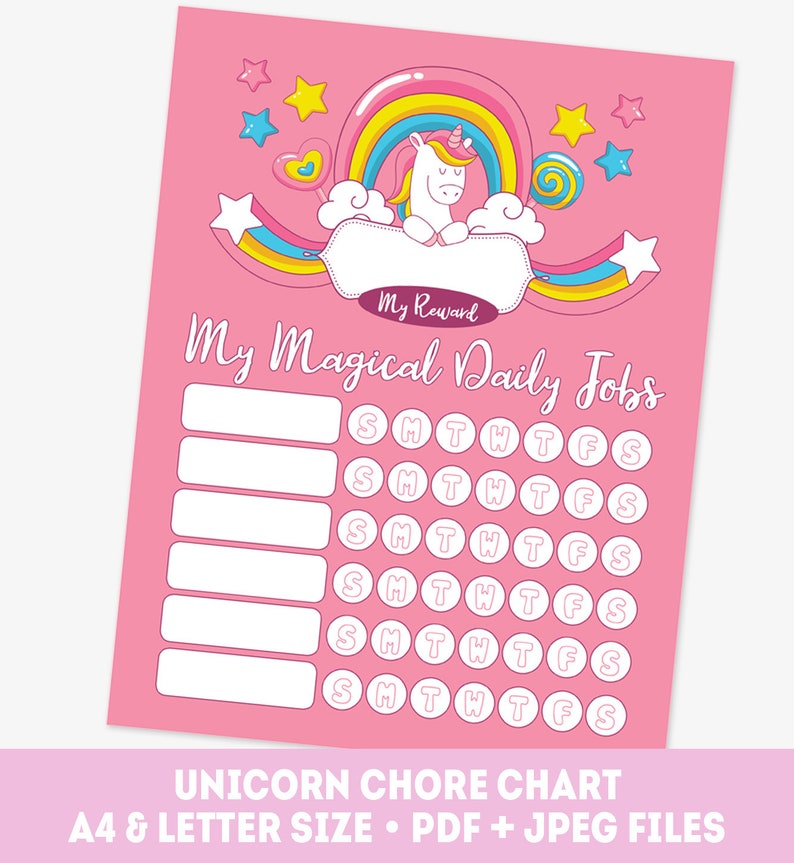 unicorn chore chart for girls printable pony reward chart