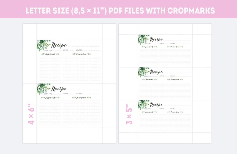 Floral Recipe Cards Printable 3x5 And 4x6 Double Sided Blank Etsy
