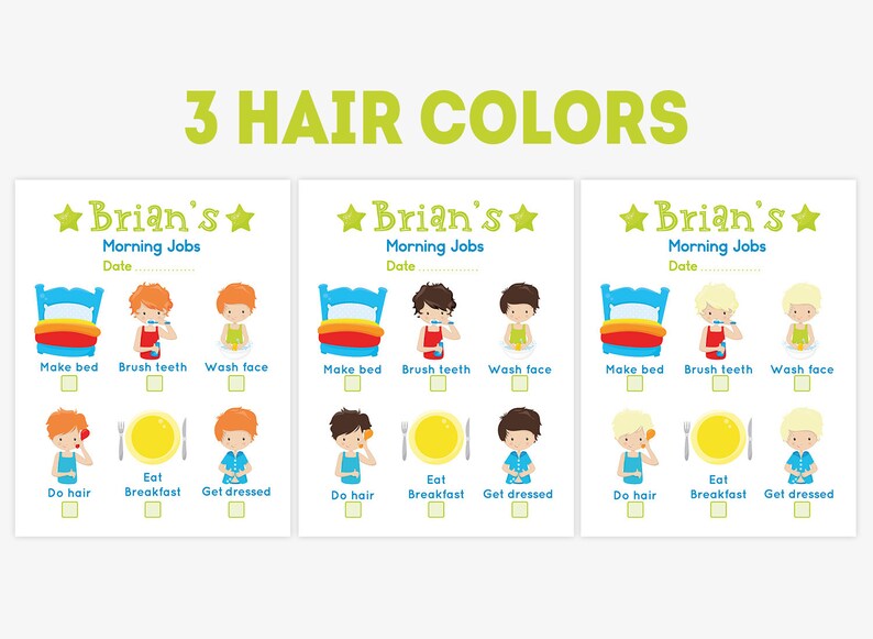 Printable Boy Daily Chores Morning Chore Chart Kids Morning Etsy