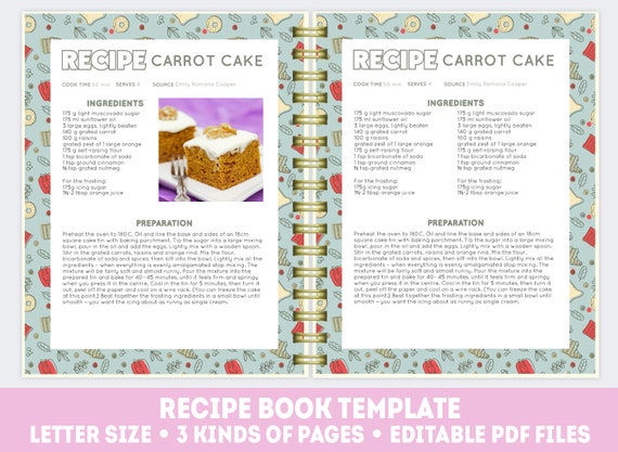 Recipe Book Template Editable Cook Book Printable Recipe Etsy