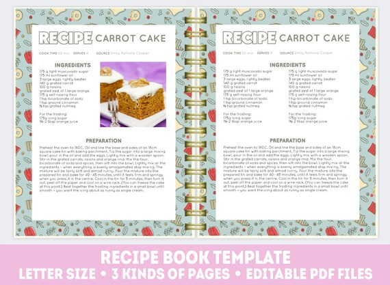 Recipe Book Template Editable Cook Book Printable Recipe Etsy