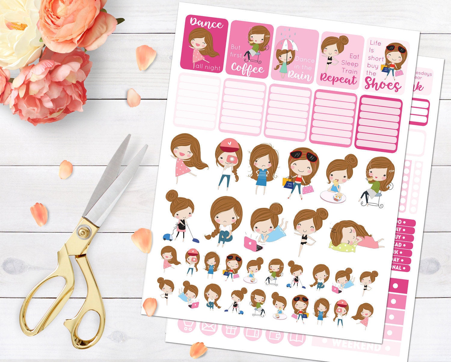 cute printable girl stickers pink quote stickers set for use etsy