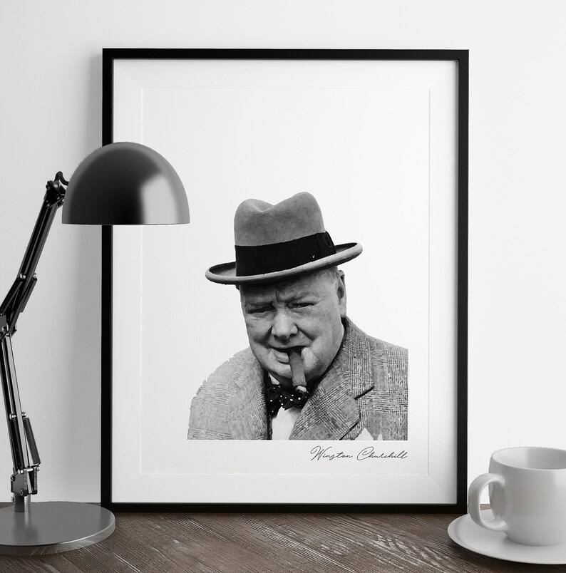 Winston Churchill Art Print Wall Art Iconic Poster Black | Etsy