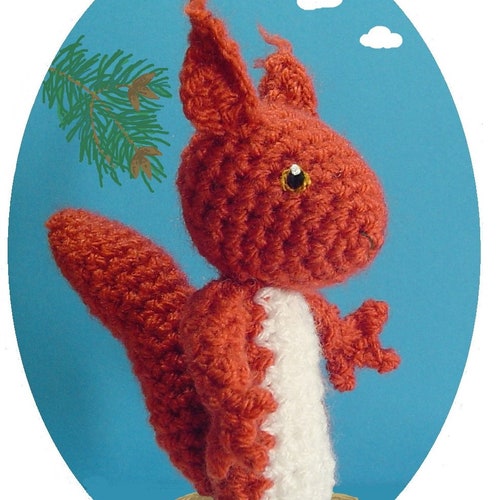 Häkelanleitung für eine Eichhörnchen-Fingerpuppe, britische Häkelbegriffe (PDF-Anleitung), Fertige Größe 10 cm.