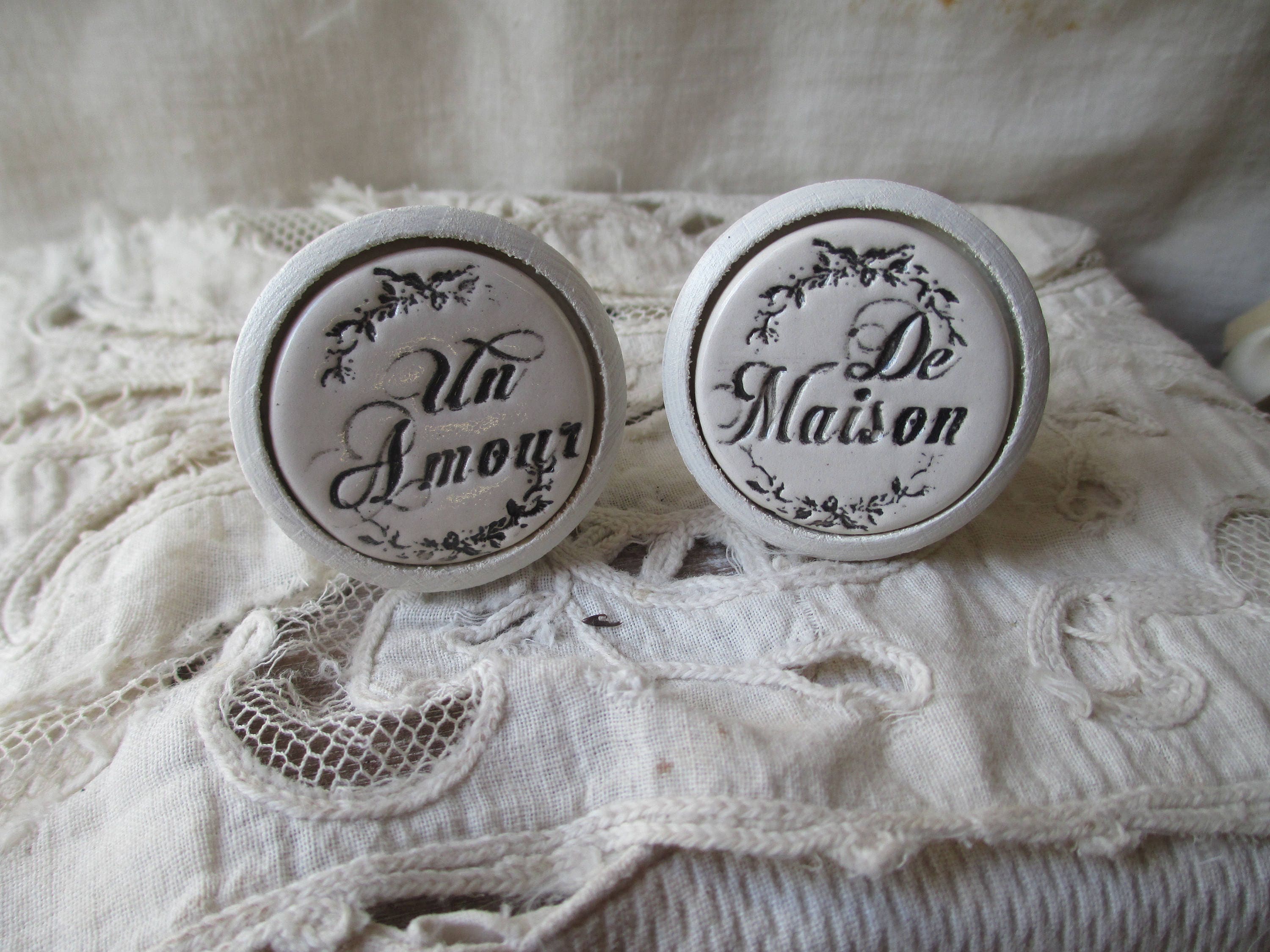 Lot de 2 Boutons Meuble | Porte ou Tiroir en Bois et Terre Cuite Émaillée Un Amour...de Maison | Vér