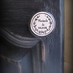 Un Bouton de meuble porte ou de tiroir en bois et céramique : Moutarde de Dijon image 1
