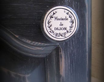 Un Bouton de meuble (porte ou de tiroir )en bois et céramique : Moutarde de Dijon