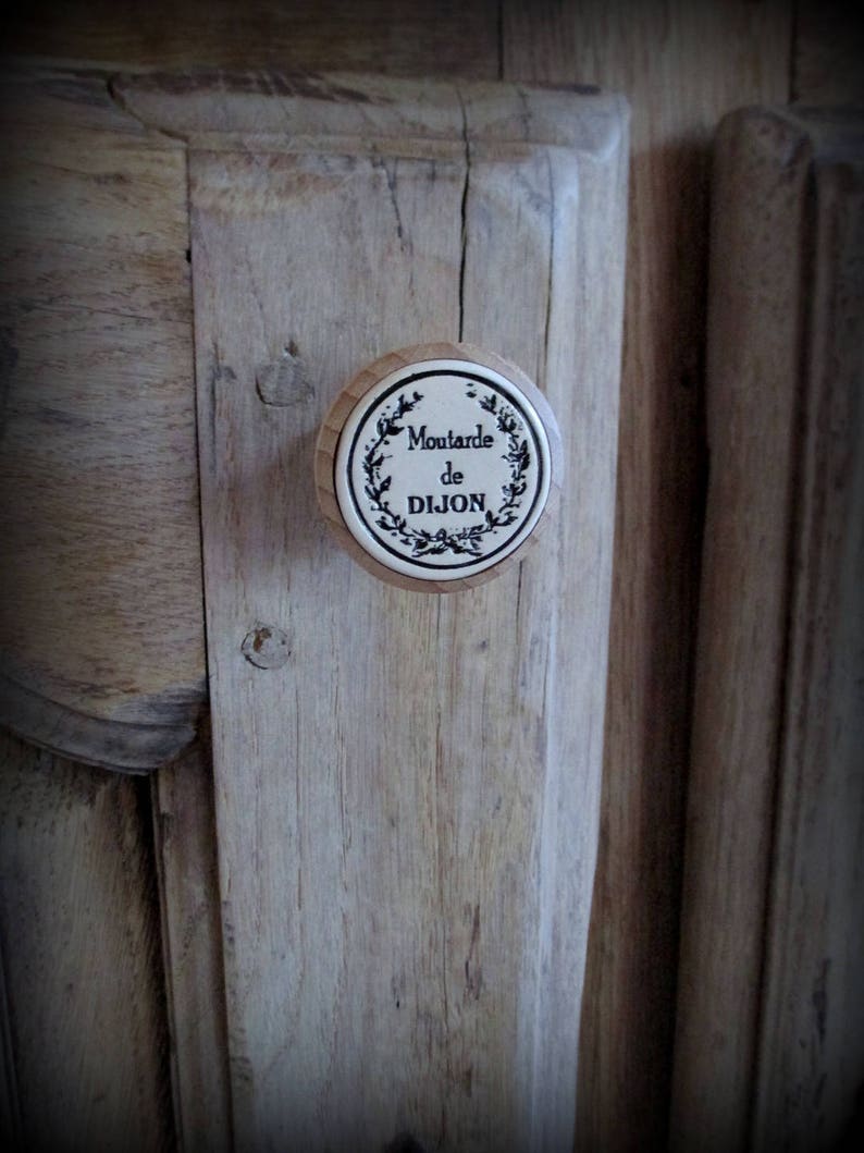 Un Bouton de meuble porte ou de tiroir en bois et céramique : Moutarde de Dijon image 3