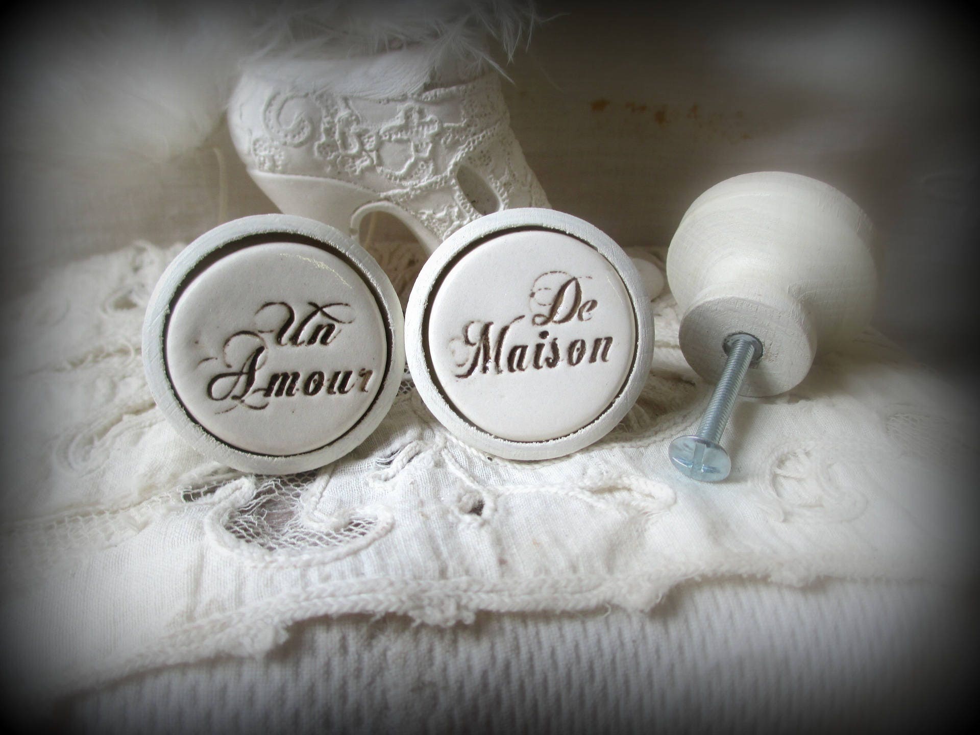 Bouton Meuble Porte, Tiroir Bois Céramique, Lot de 2, Peint Personnalisé, Un Amour...de Maison