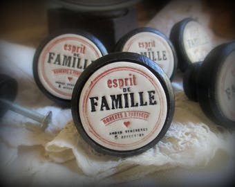 Boutons de meuble ou tiroir en bois et céramique. Véritable céramique artisanale.