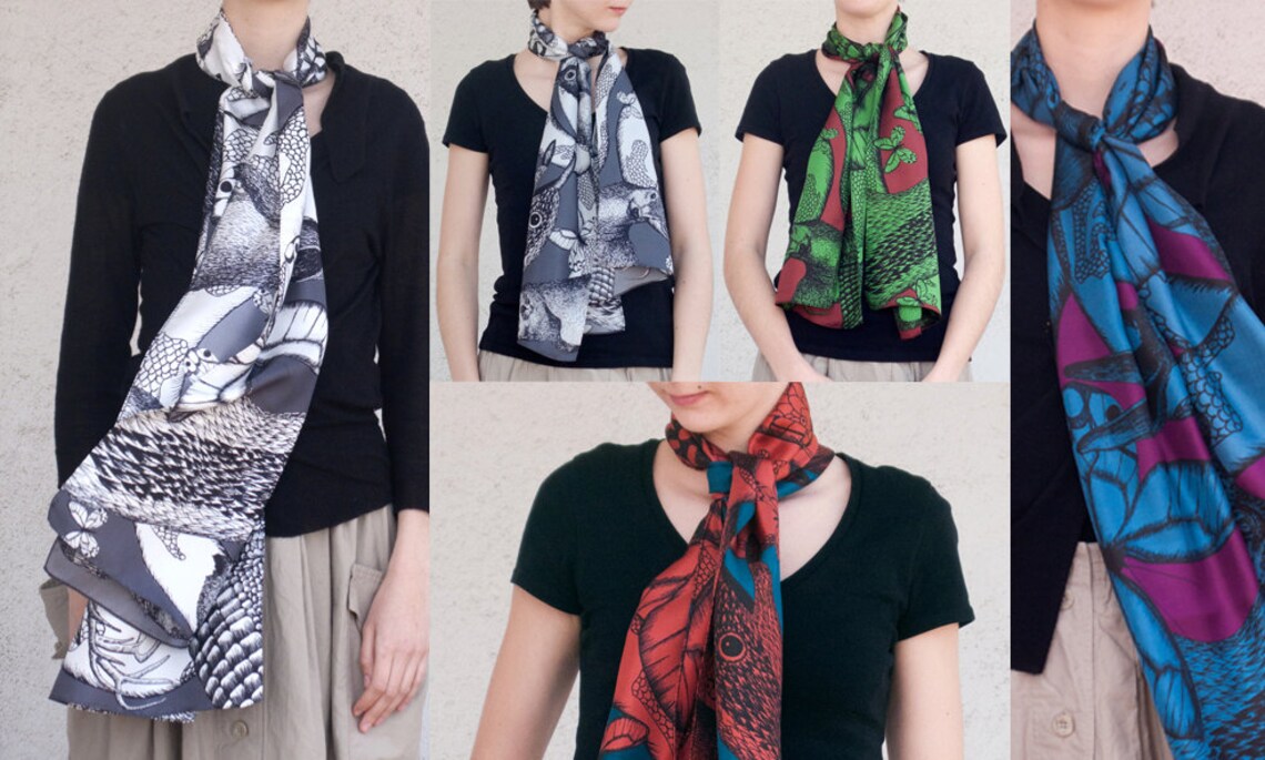 Twill of Silk's Scarf, Mixed Drawn Animals (deer, Rabbit, Marmot ...