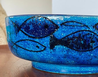 Bitossi Aldo Londi Schale Pesce Fische rimini blu 60er Rare & Vintage!
