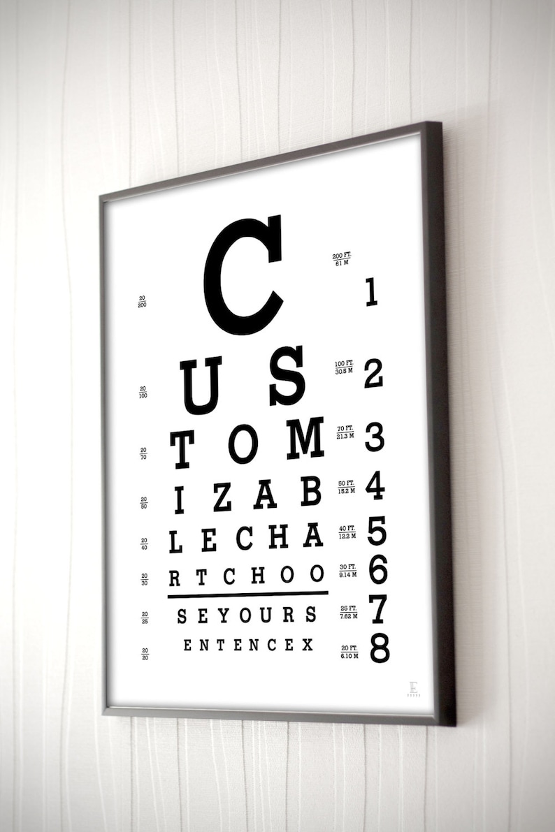 Snellen eye chart print Lettering Typography Custom eye chart image 2