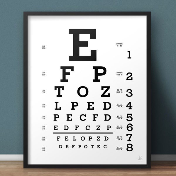 Snellen eye chart print Lettering Typography Custom eye chart Baby announcement sign Proposal sign Black and white Eye test chart