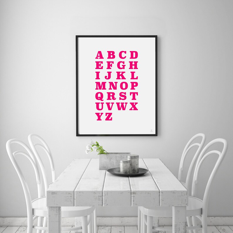 Alphabet Letters Print Font Wall Art Deep Pink Magenta Fuchsia Etsy
