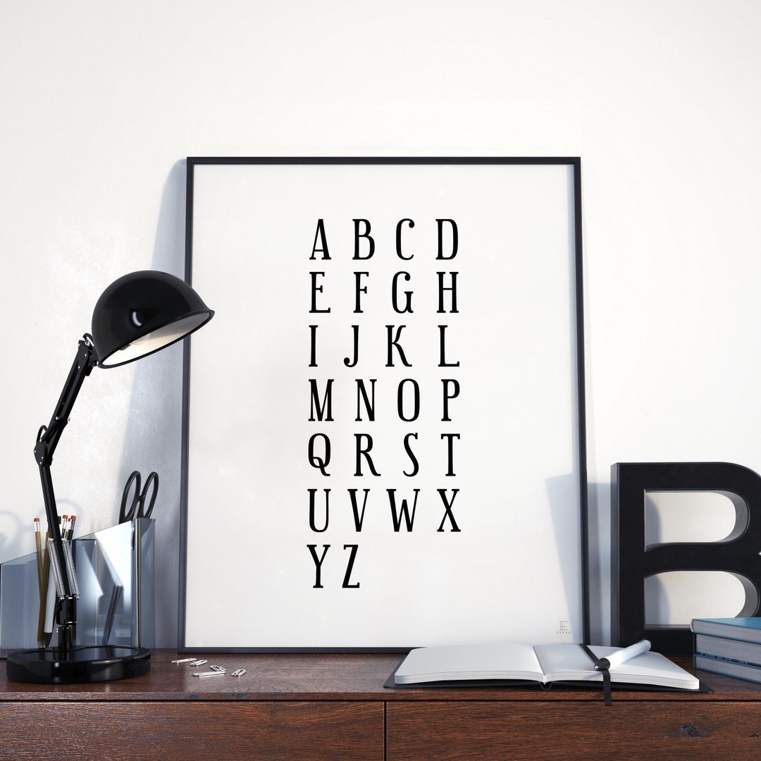 Alphabet Letters Print Font Wall Art Black and White Poster Lettering