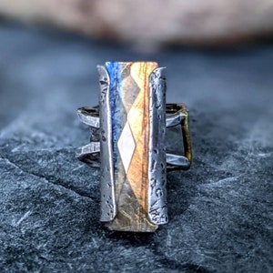 blue flash labradorite cast succulent adjustable statement ring Sterling silver