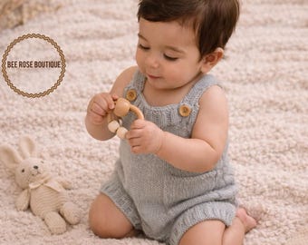 Knit Baby romper | Baby boy coming home outfit | hand knit baby overalls | Knitted baby clothes | Baby boy romper | unisex baby romper