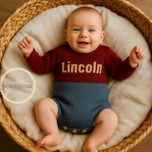 ColorBlock custom name sweater| Embroidered | knitted baby clothes | Personalized take home outfit with name• Knitted bodysuit | monogrammed
