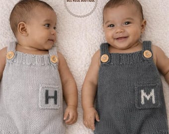 Personalized baby romper, newborn coming home outfit boy, knit baby romper, knitted baby outfit, custom knit baby romper, newborn outfit