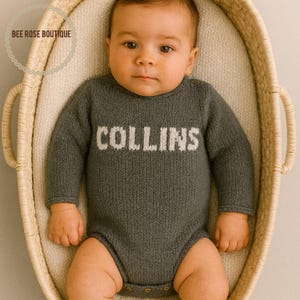 baby custom name sweater | Personalized coming home outfit with name • Knitted bodysuit | monogrammed knit baby clothes, twin baby clothes