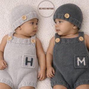 Personalized Baby Romper, Newborn Coming Home Outfit Boy, Knitted Baby Outfit, Custom Name Romper, Preemie to 24 Months, Baby Shower Gift