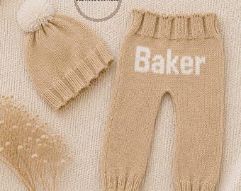 Personalisierte Baby Hose & Mütze Set, Name Baby Leggings, Unisex Baby Name Kleidung, Babypartygeschenk